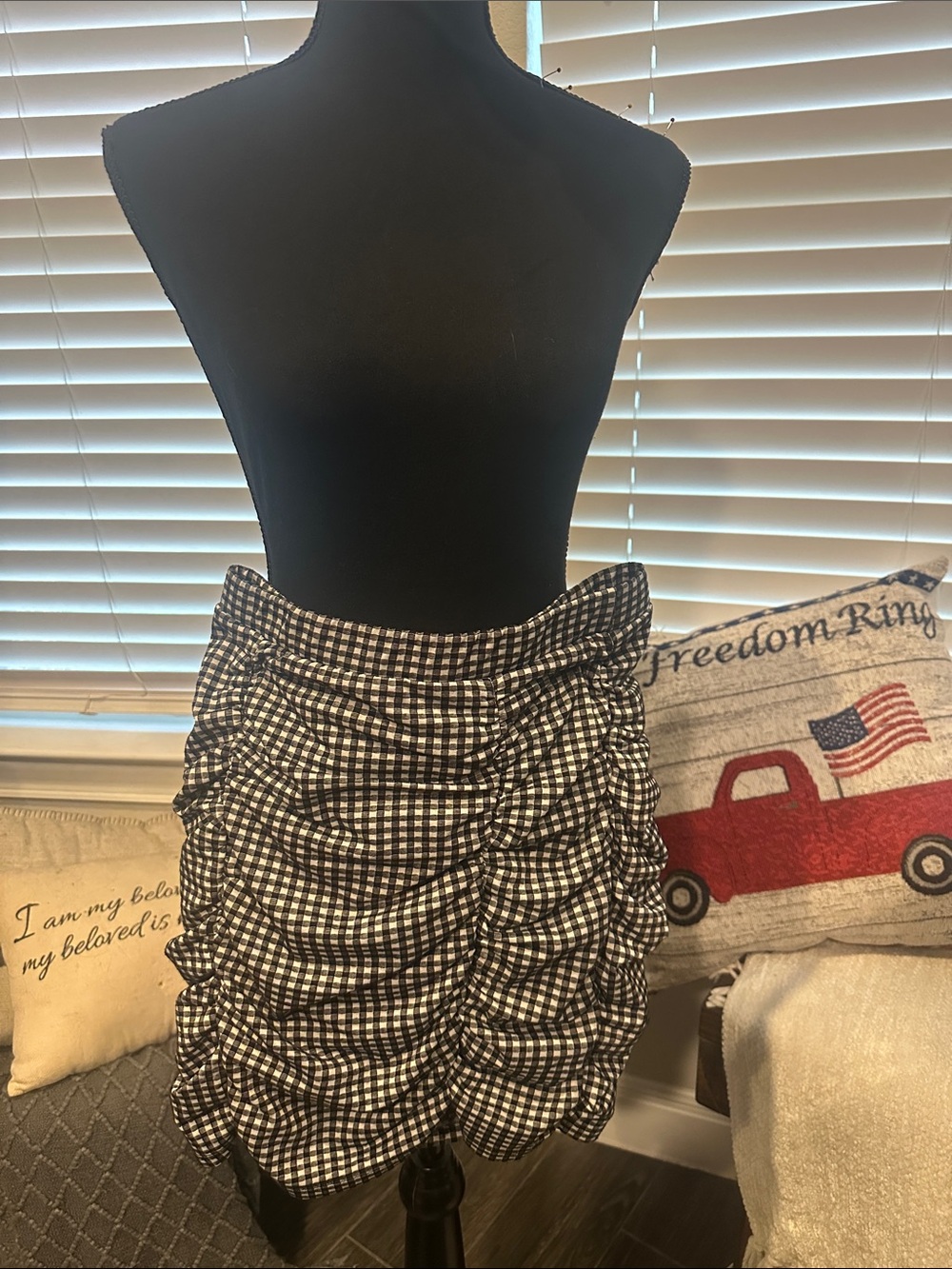 URBAN Romantics Black & White Gingham Ruched Mini Skirt